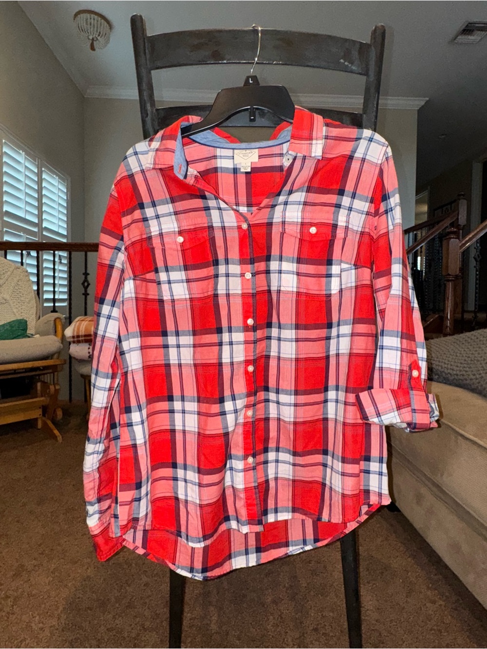 St. John's Bay Red Plaid 100% Cotton Button-Down Shirt